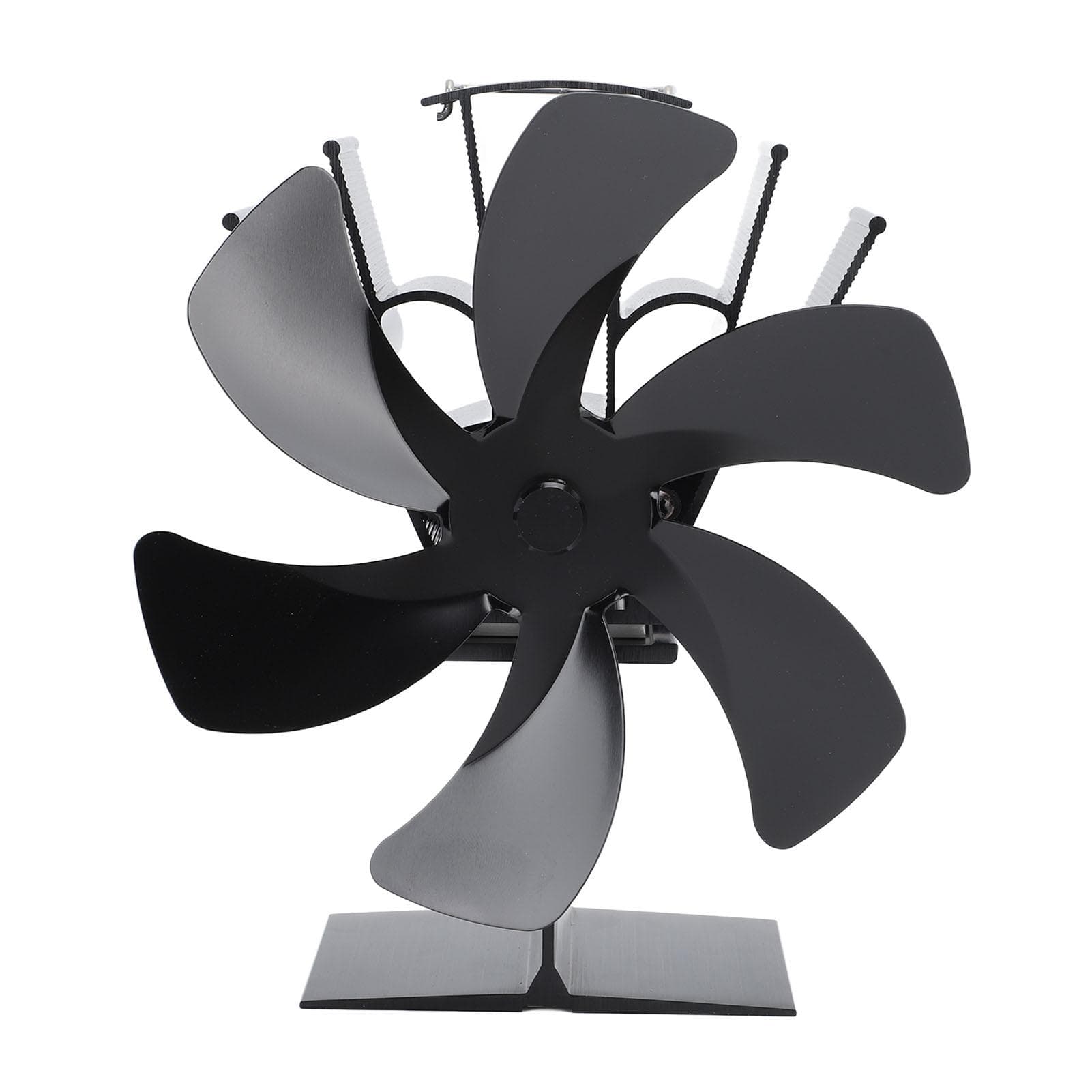 Vertical Stove Fan 6 Blades Thermal Fan Heat Powered Fast Warm Circulation Handle Design Stove Top black