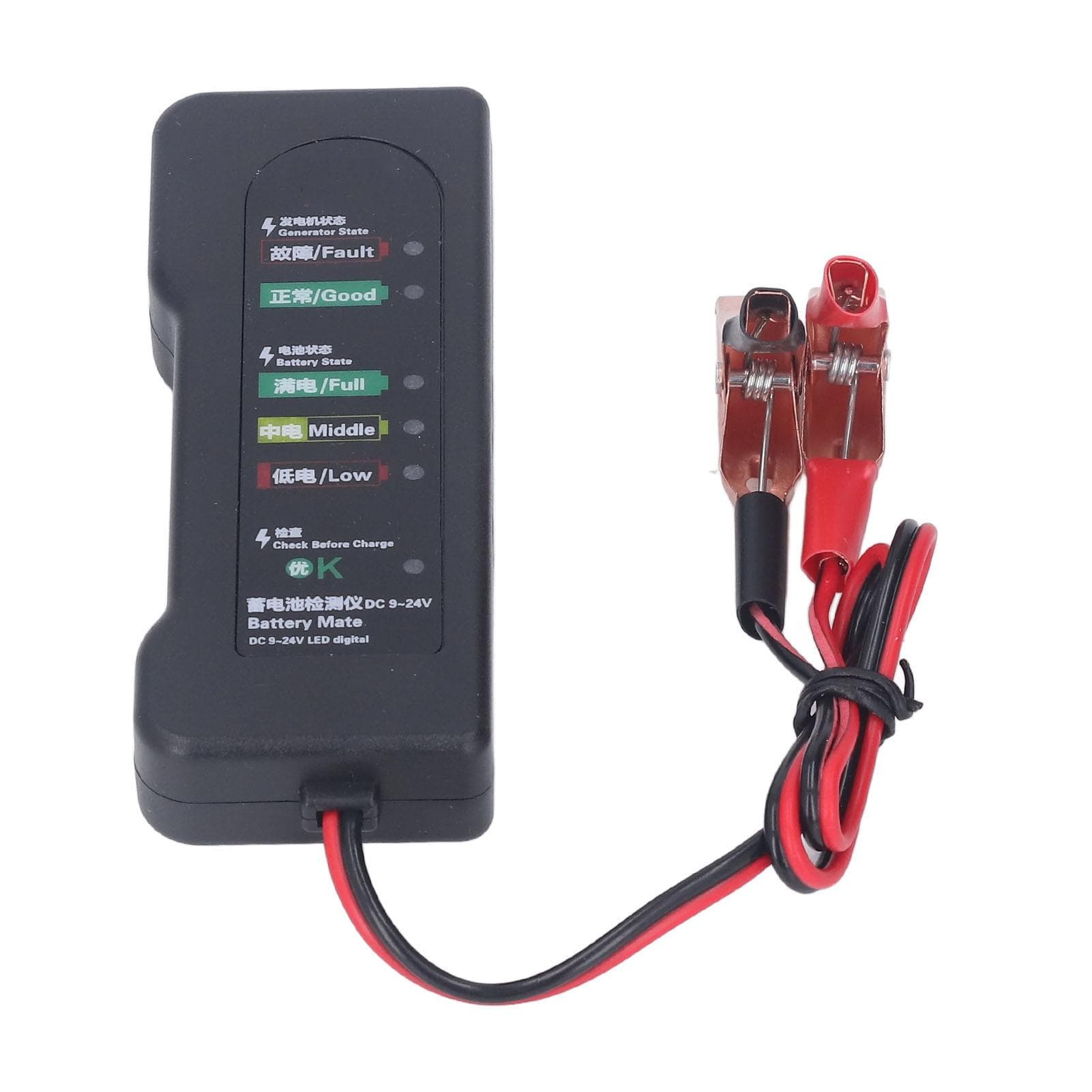 12V Automobile Battery Tester with Testing Clips 6 LED Display Car Battery Fault Detector