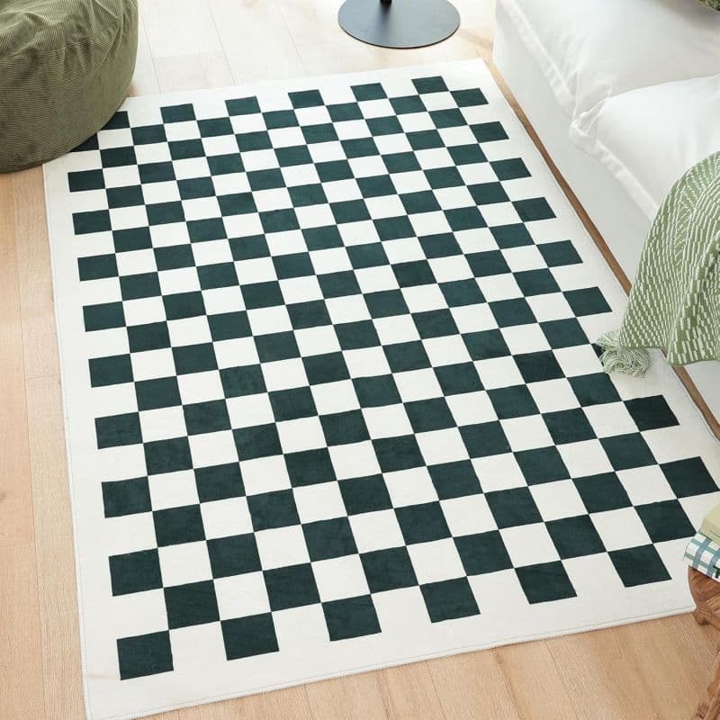 Checkered Rug Square Washable Rug for Home Decor Area Rug with Non-Slip Mat Checkered Carpet for Living Room Bedroom Kitchen 80 x120cm