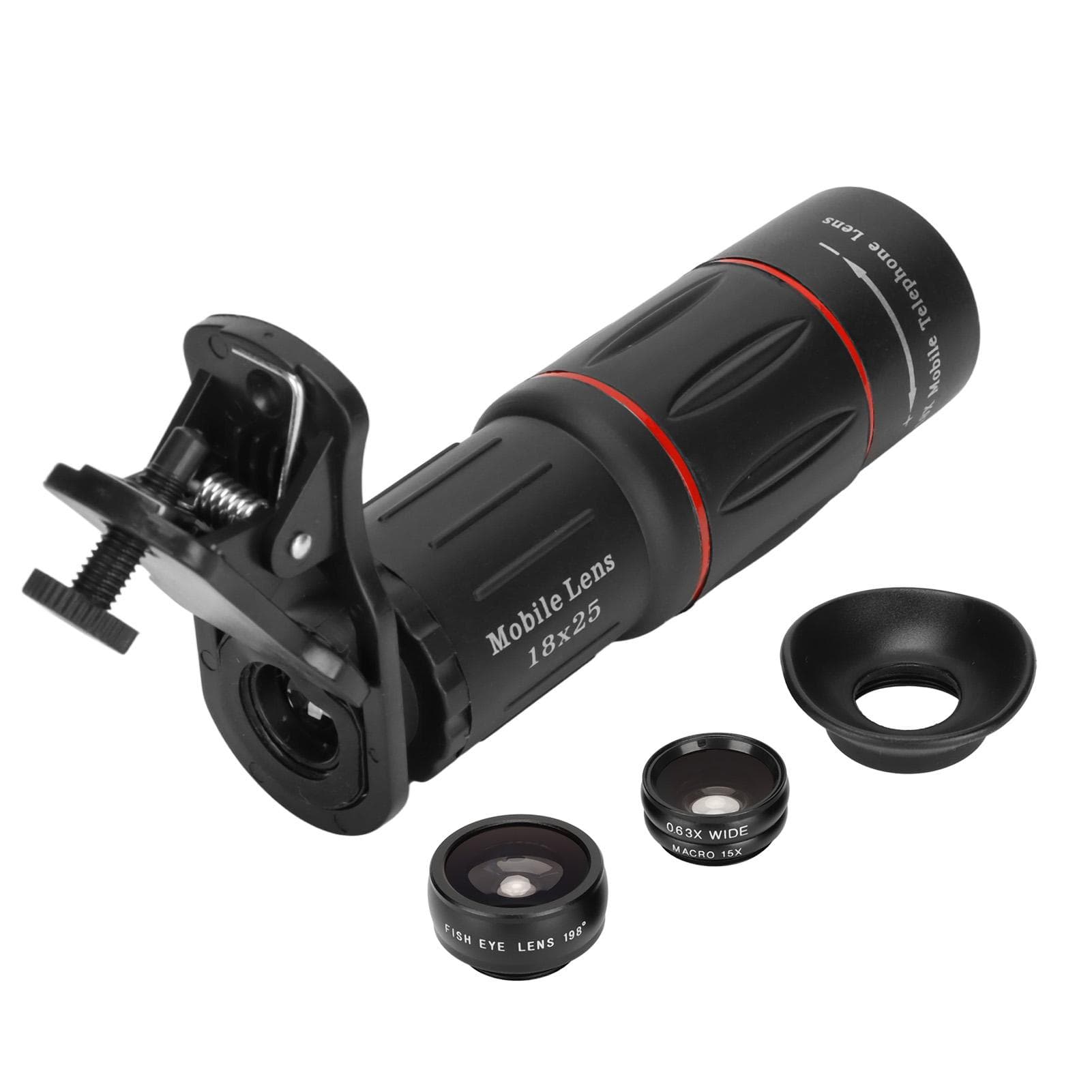 4 in 1 Phone Camera Lens Kit 18X Telephoto Lens Fisheye Macro Wide Angle Lens for Smartphone Tablet