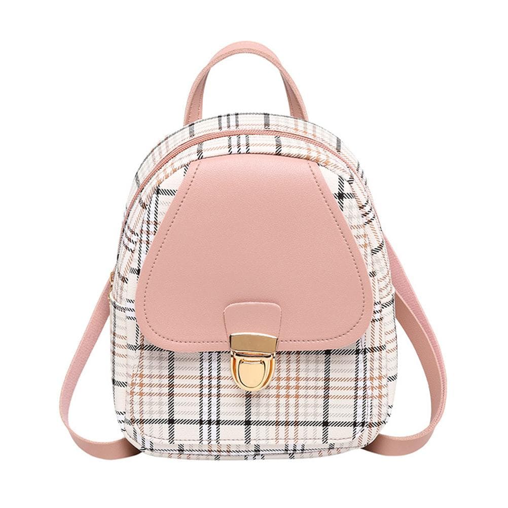 Mini Backpack Bag for Teenage Plaid Shoulder Bag Girls Backpack pink
