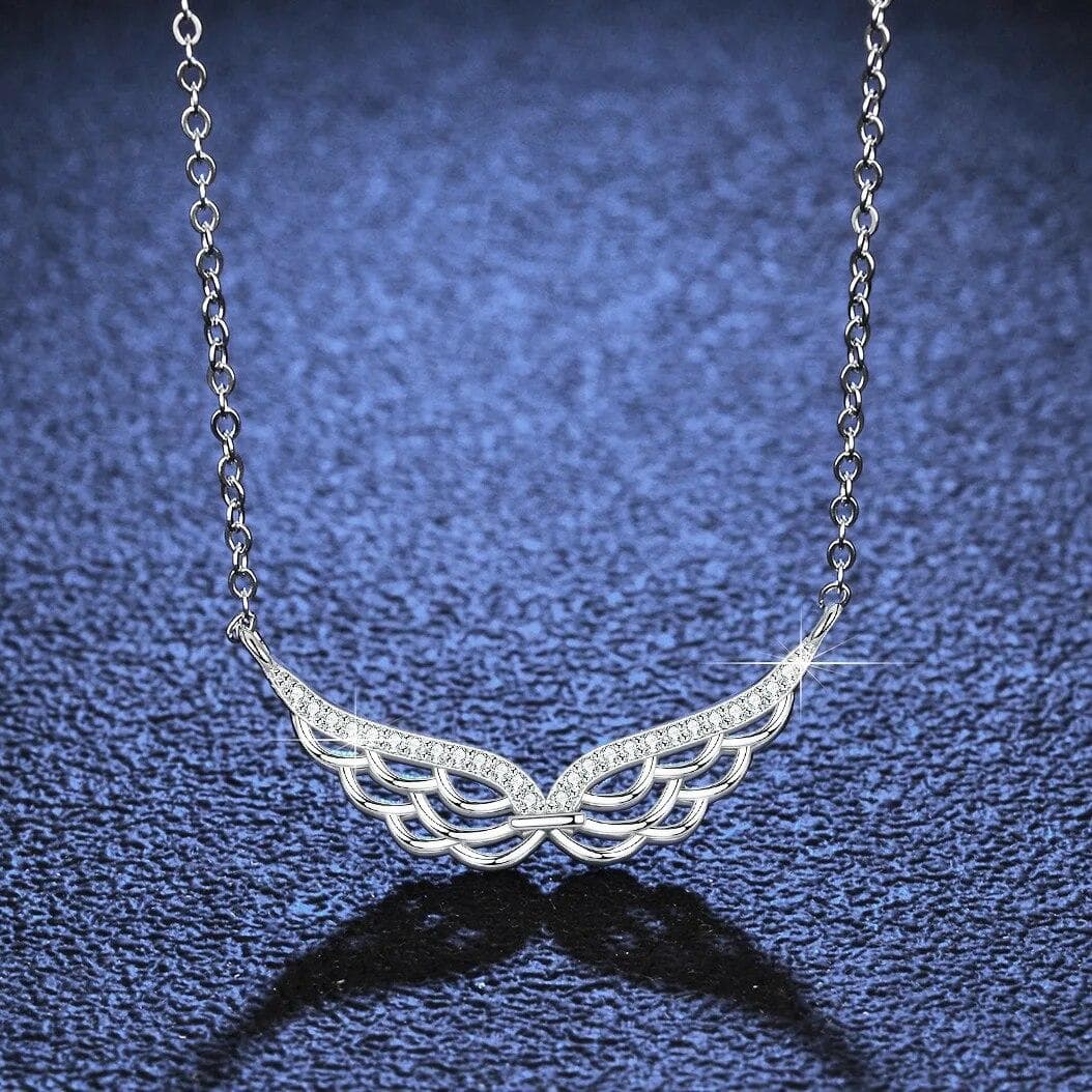 D color 0.2ct 1mm Real Moissanite Pendant for Women Genuine 925 Sterling Silver Angel Wings Elegant Necklace Diamond Jewelry