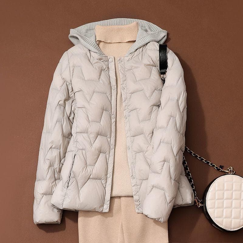Thin and Light Hooded Down Jacket Women's Short Splicing Inner and Light Slim Jacket M