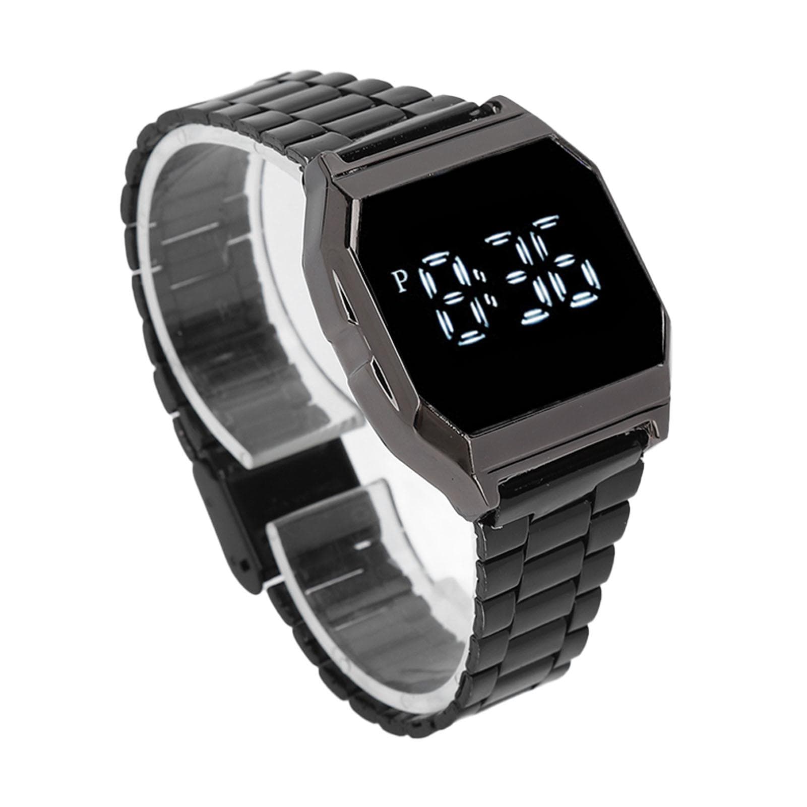 LED Watch for Student Tetragonum Digital Sports Watch with Folding Clasp Alarm Timing Night Light