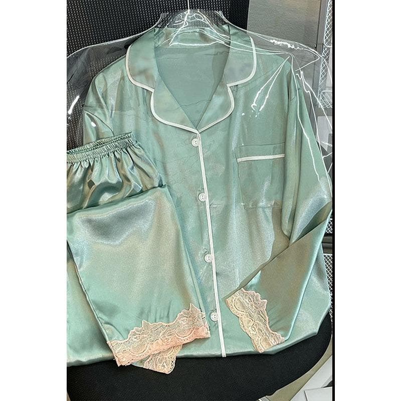 New Tiger Pattern Pajamas, High-end Ice Silk Pajamas Set, Women's Spring and Autumn Long-sleeved Trousers Home Wear Set XL