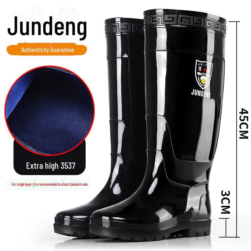 High-top, non-slip rubber rain boots for men with thick soles, ideal for construction and car wash. 43