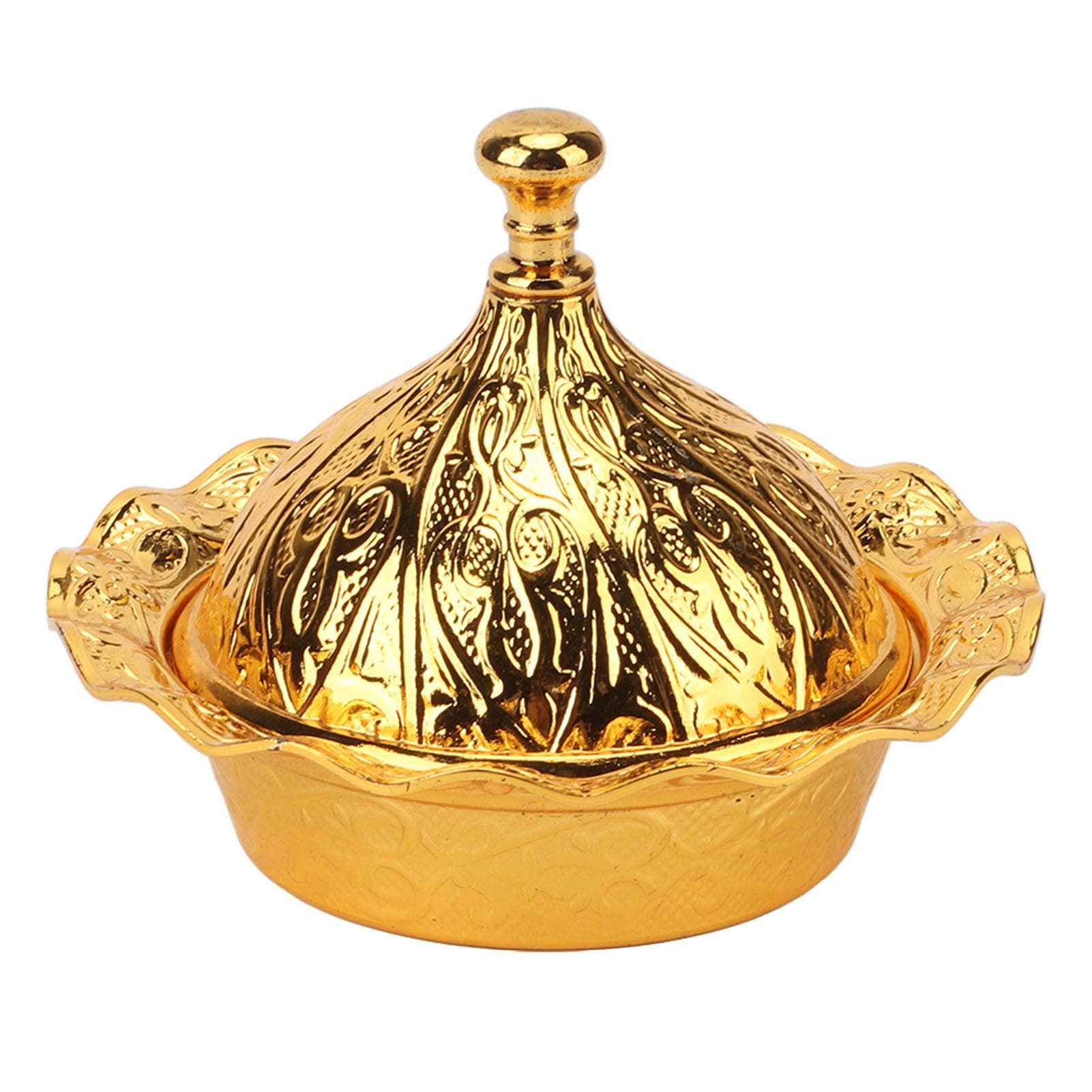 Gold Candy Dish with Lid Gold Floral Embossing Modern Simple Zinc Alloy Fruit Dish Snacks Dish for