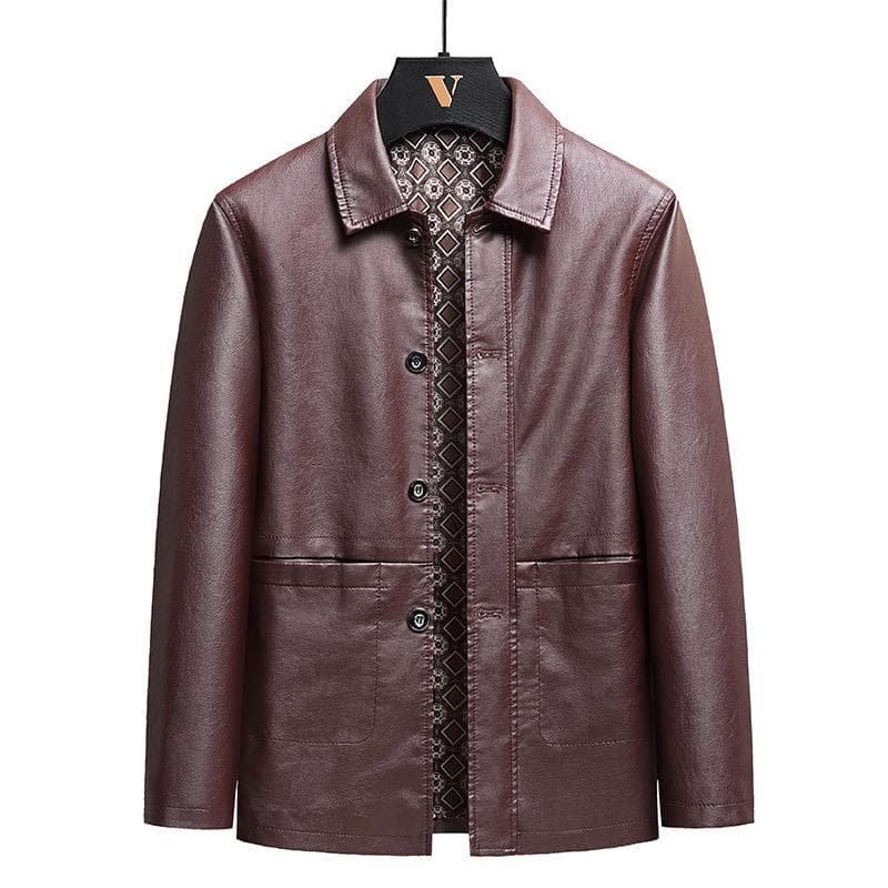 Autumn New Style Lapel Leather Jacket for Men, Casual and Versatile Motorcycle Wear, Korean Style Large Size Trendy Middle-aged Dad Leather Jacket 5XL