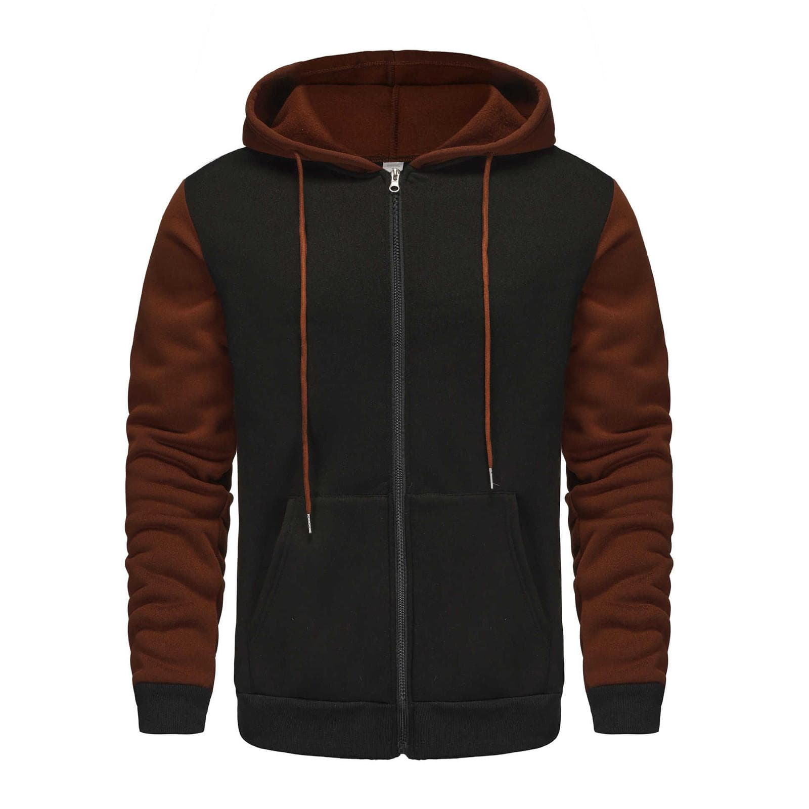 Color Blocked Men's Outdoor Casual Hooded Drawstring Hoodie M coffee