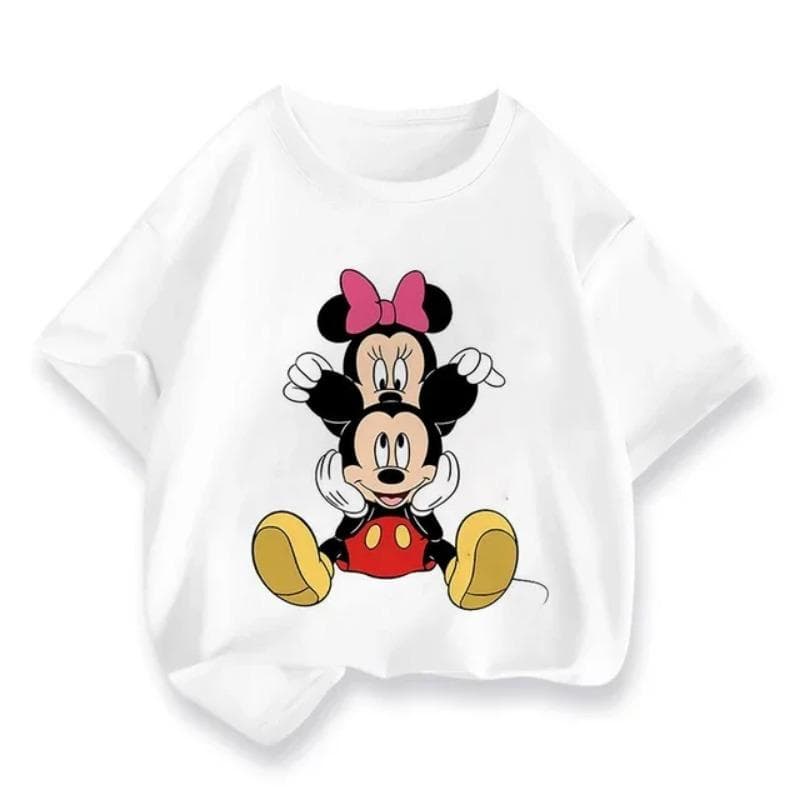 2026 Mickey Cartoon Boys and Girls Short Sleeve Summer Clothes Cute Minnie Print 160