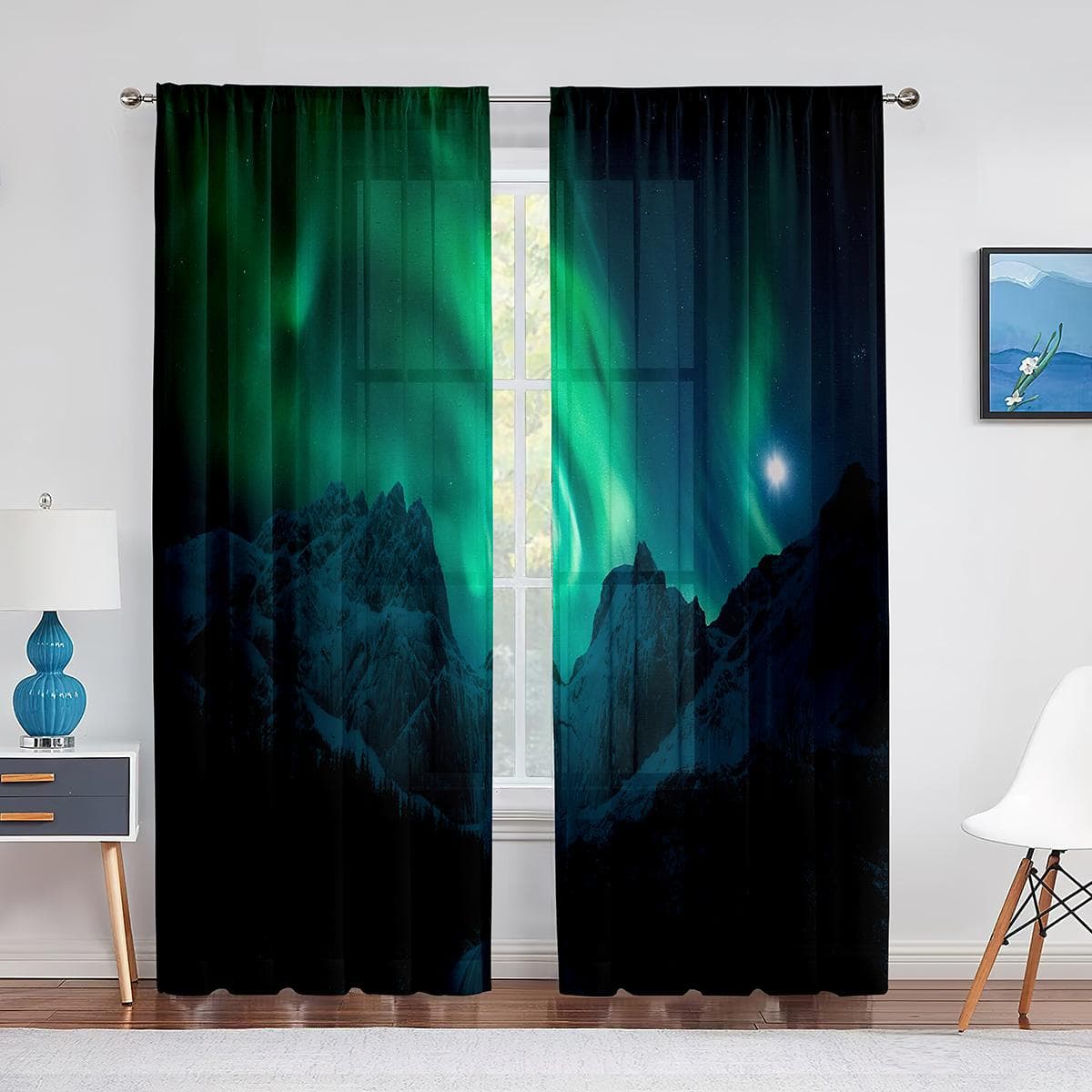 Aurora Borealis Sheer Voile Curtain Beautiful Wonders of Nature Pattern for Living Room Bedroom Kitchen Window Tulle Curtains 1 PCS W100XH250cm&Grommet Top