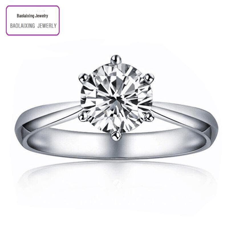 High-Simulation Moissanite D-Color Diamond Classic Six-Claw Wedding Ring for Women, One Carat. Adjustable, open-ended