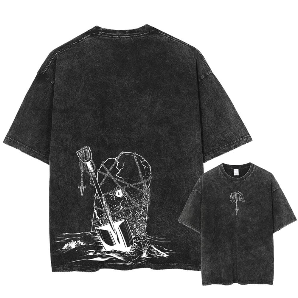 Men Streetwear Vintage Washed T-Shirt Anime Graphic Print T shirt Harajuku Summer Cotton Casual Short Sleeve Tshirt Tee L