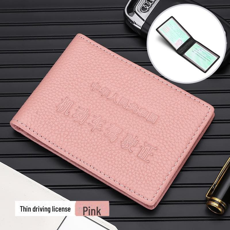 Ultra-Thin Genuine Leather Driver's License and ID Holder - Top Layer Cowhide Cover