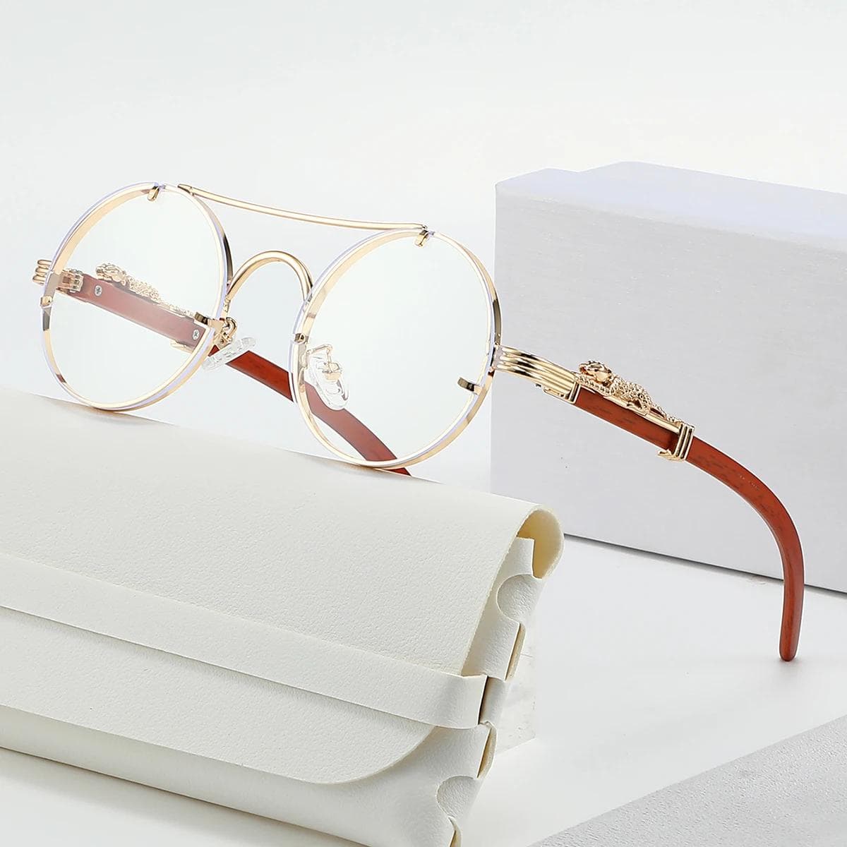 Fashion Round Oversize Sunglasses Luxury Metal Design Shades for Men Women Travelling Driving Goggles