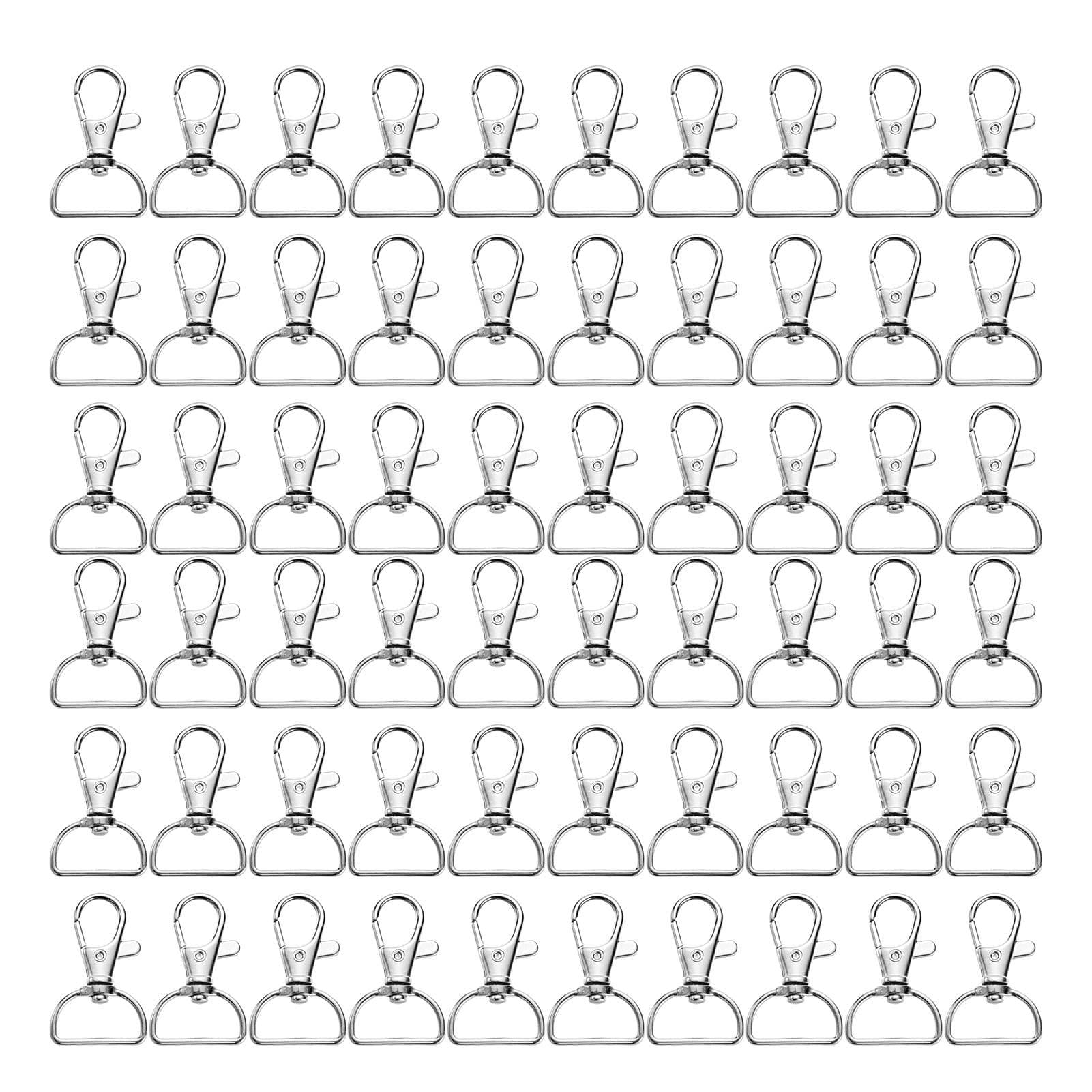 60PCS D Ring Clasp 360 Degree Rotation Flexible Zinc Alloy DIY Key Chain Clip Hook Silver White D silver white