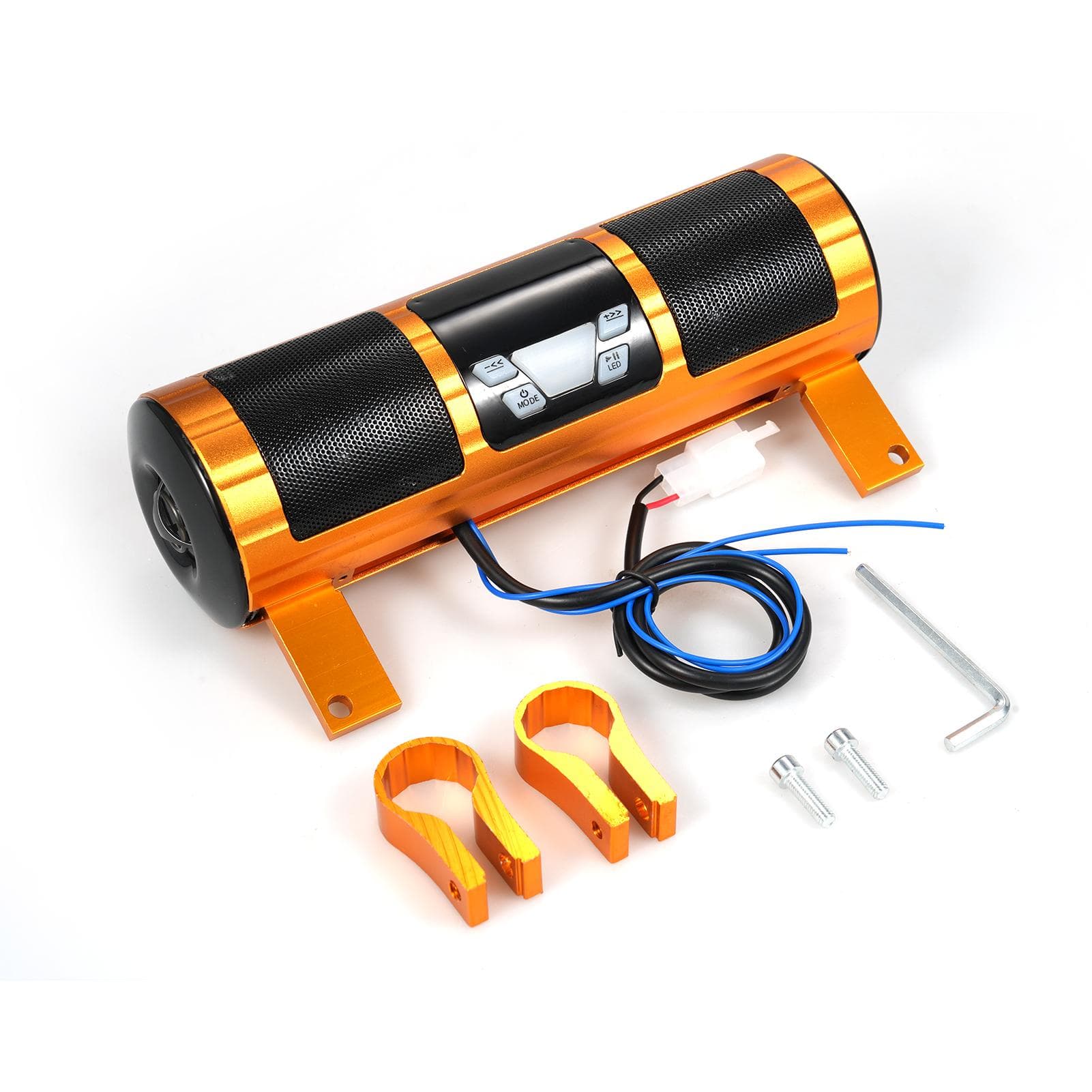 Motorcycle Stereo Speaker, Waterproof BT MP3 Music Player o Amplifier System, Handlebar Mounted gold