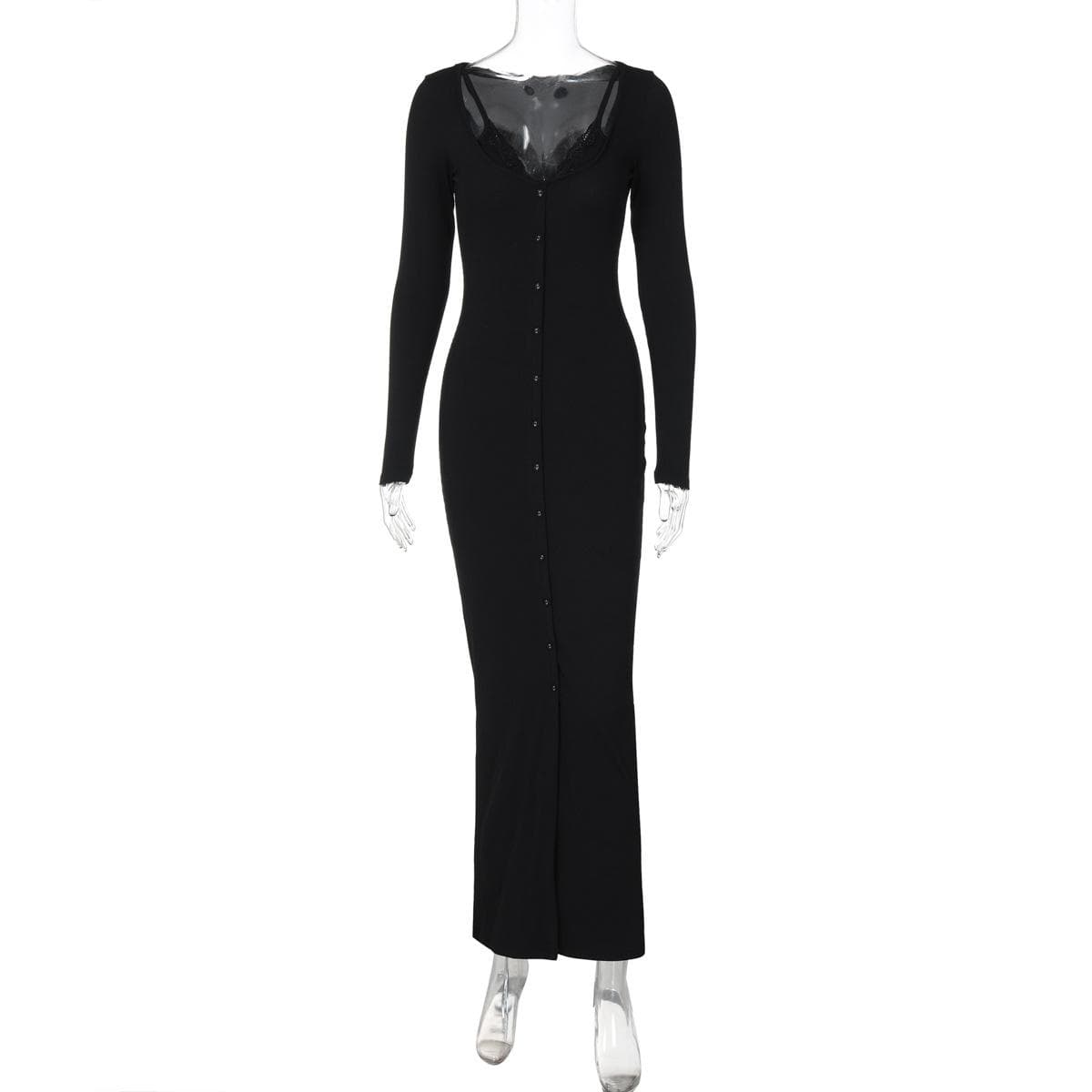 Europe and The United States Wind, Women's Clothing, 2025 Spring New, Sexy Pure Desire Wind, U Neck Halter, False Two Pieces, Long-sleeved L black
