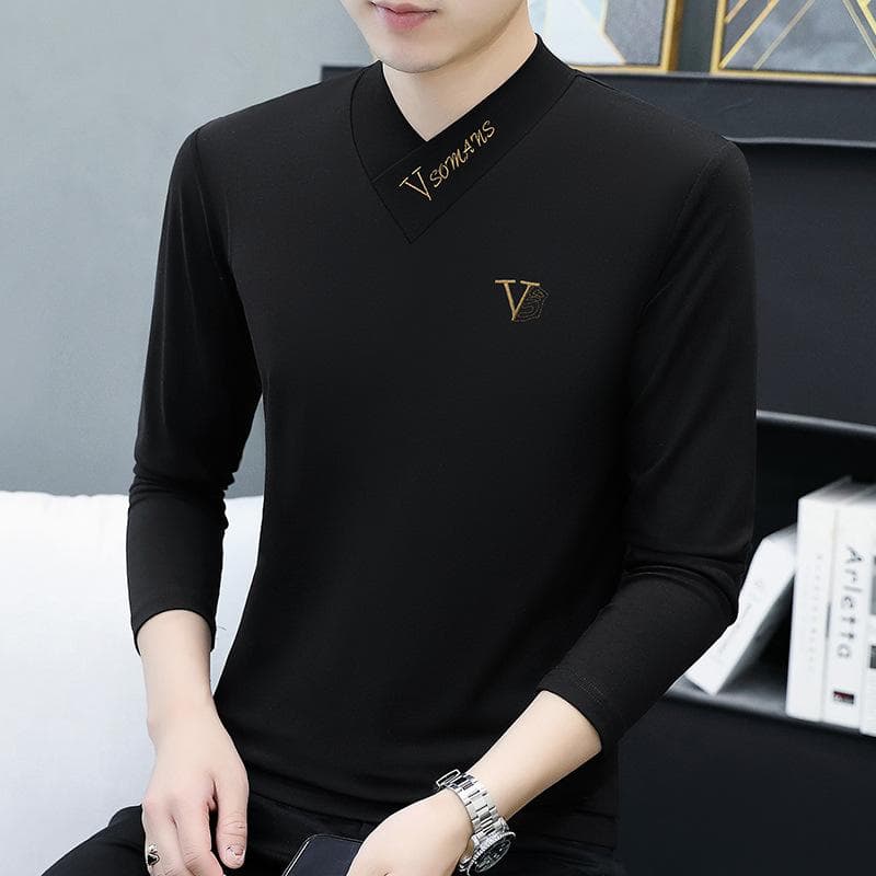 New Men's Long Sleeve T-Shirt Men's V-Neck Men's T-Shirt Cotton T-Shirt XXXXL