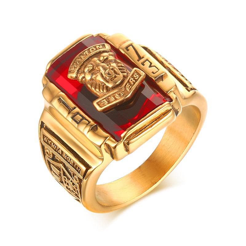 RUI RUI YU Men Fashion Titanium Steel Rings Unique Personality Tiger Head Ring US circumference 10# red