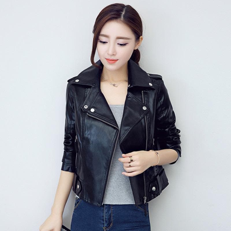 Leather Jacket Women's Autumn New Korean Style Slimming Leather Jacket Baitai Motorcycle Jacket PU Leather Jacket 3XL