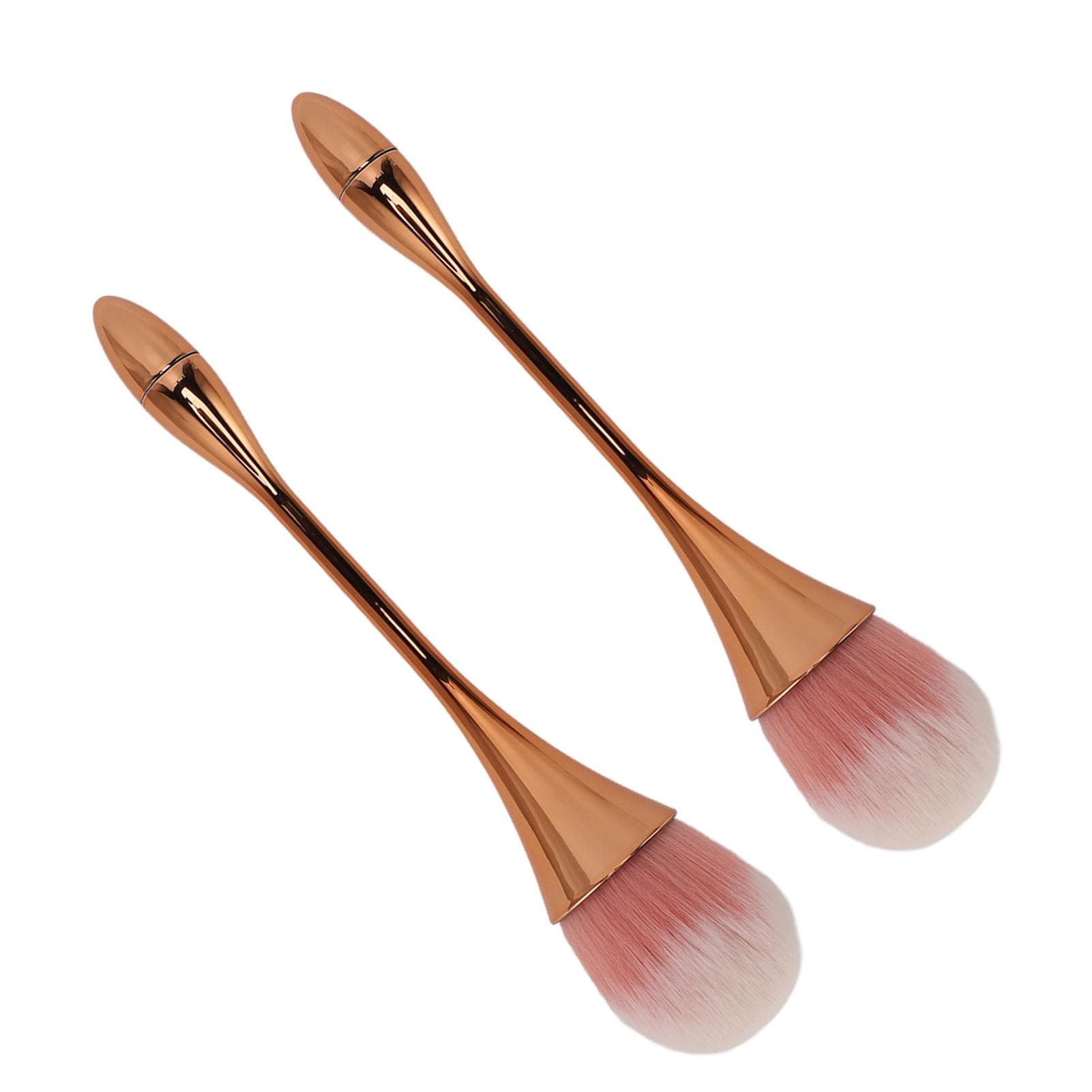 2PCS Nail Art Powder Brush Soft Bristles Ergonomic Handle Multipurpose Powder Brush for Manicure rose gold