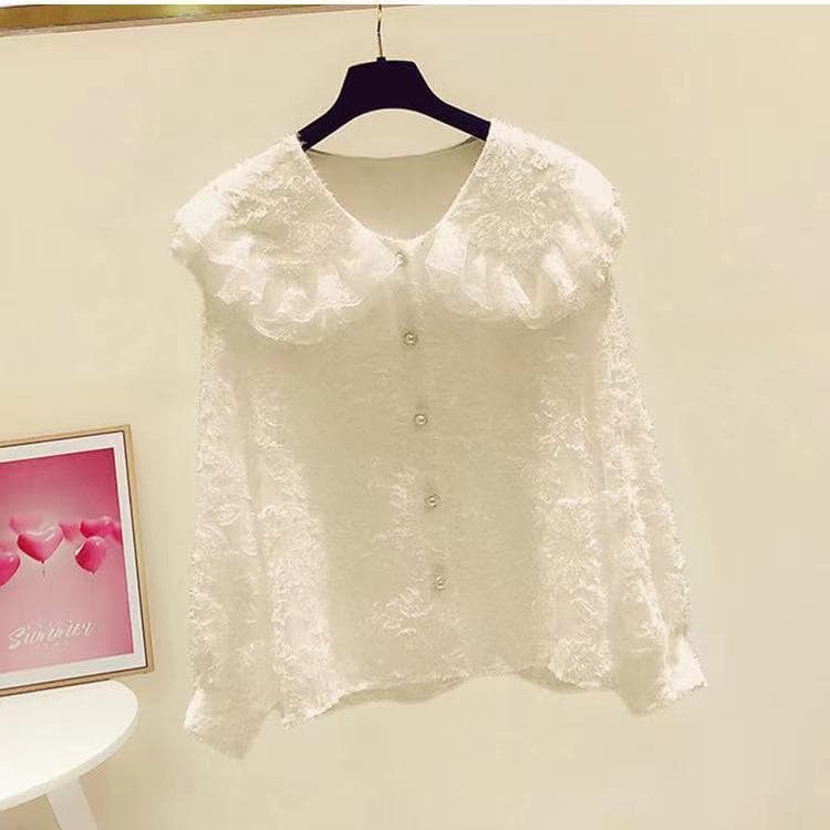 Padded and Thickened Autumn and Winter Models Shirt Female Temperament Lace Edge Yangqi Bottoming Casual Shirt Thin Versatile Blouse 3XL