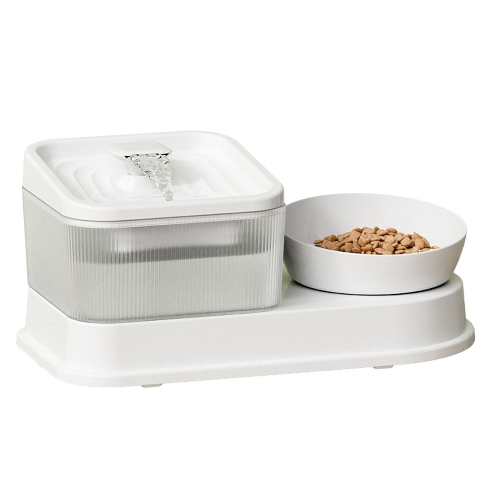 Cat Water Fountain and Food Bowl Multifunction Automatic Tilted Elevated Cat Double Bowls with 4