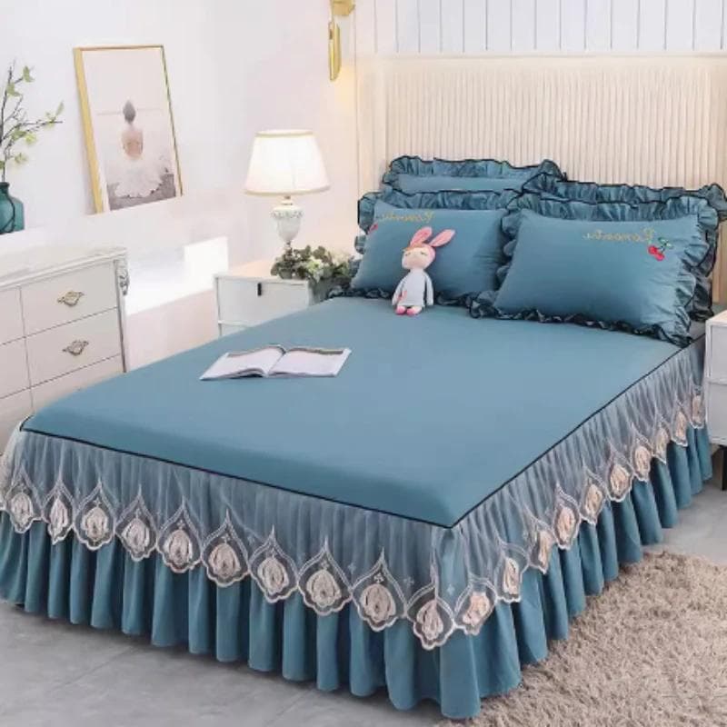 Summer Fresh Solid Color Bedspread Single Piece Princess Style Lace Versatile Bed Surround Household Dust Protection Cover 180x200cm 3pcs