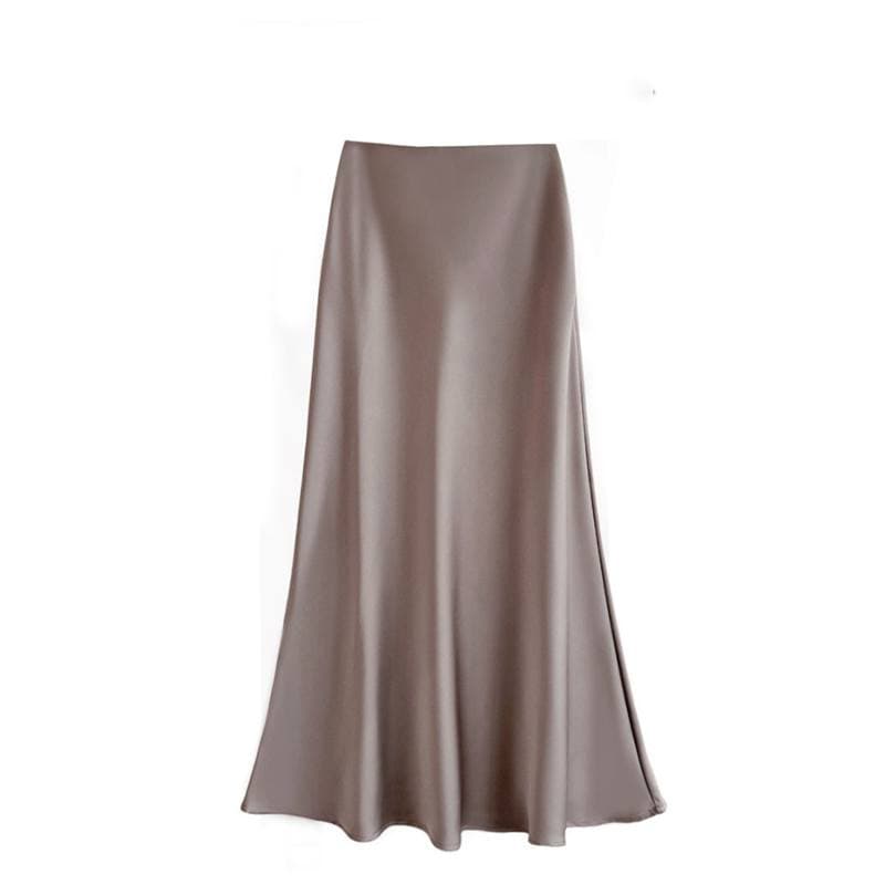 High Waisted Slimming Mid Length Satin Acetate Silk Smooth Half Skirt Spring/summer Wrap Buttocks Fishtail A-line Long Skirt L champagne