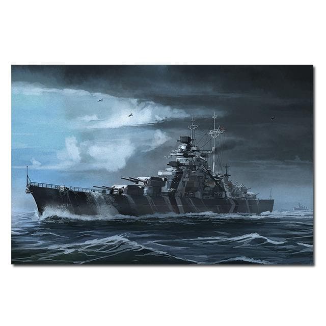 World of Warships Bismarck Battleship Painting Canvas Poster HD Printed Wall Art Pictures Modern Living Room Home Decoration 70X100cm Unframed