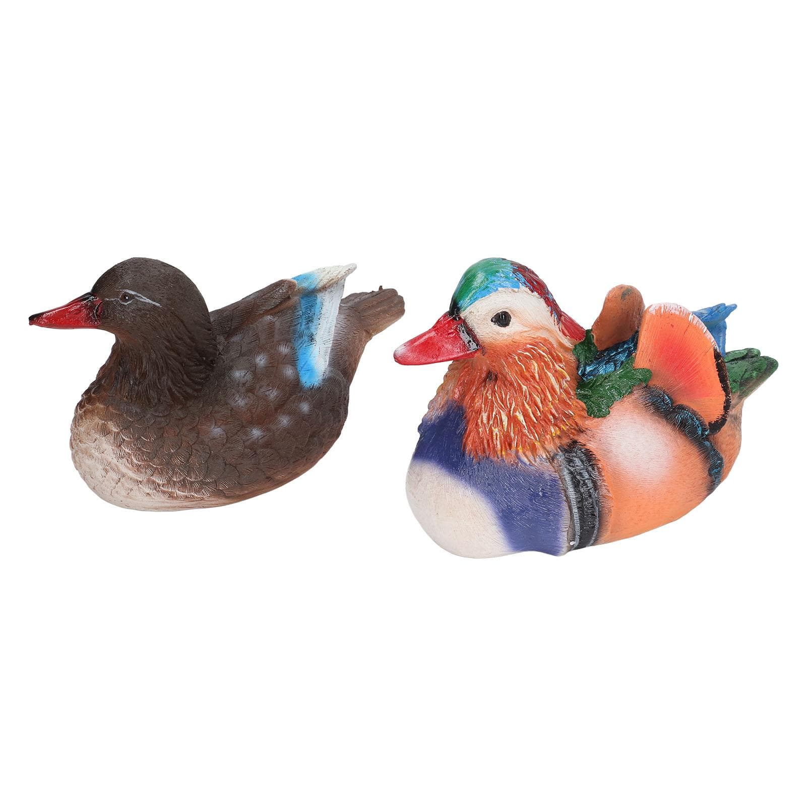 2PCS Floating Mandarin Duck Statue Resin Cute Animal Decor Sculpture Ornament for Outdoor Garden