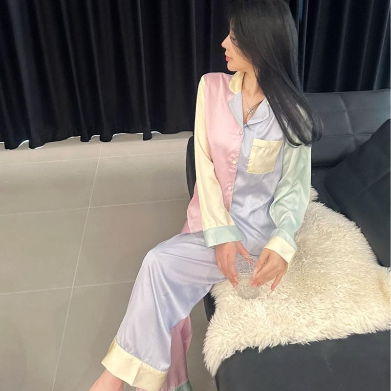 Comfortable Satin Two-piece Ice Silk Casual Pajamas Women's Style V-neck Pajamas XL