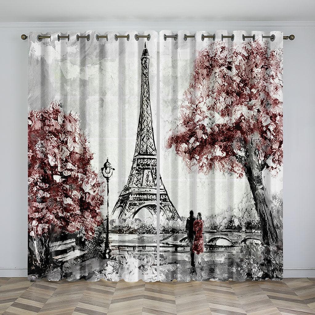 Pariss Landmarks Eiffel Tower Couple Curtains For Living Room Bedroom Kitchen Curtains Window Treatments 160W184H(CM)63x72in&Hook