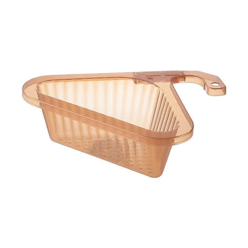 Kitchen Triangular Sink Strainer Drain Storage Tool Basket Suction Cup Sink Filter Rack Tool Fruit Vegetable Drainer Sponge Rack beige