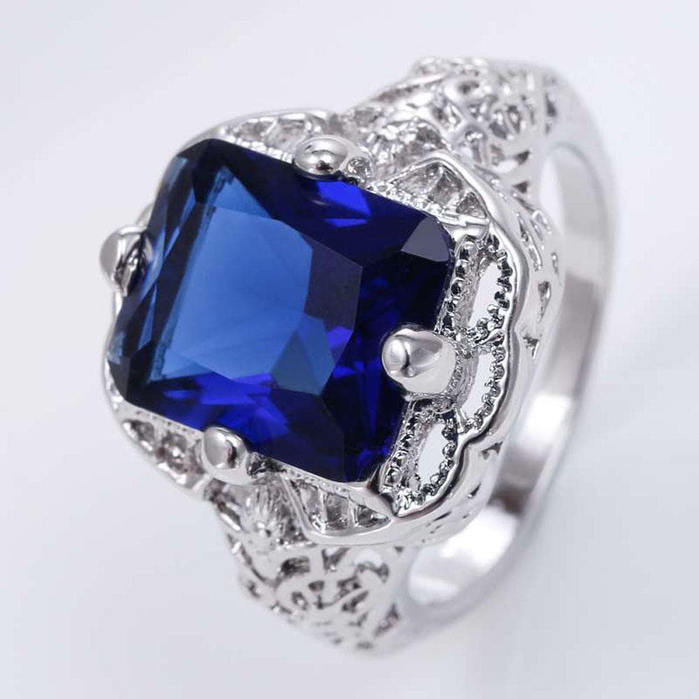 Vintage Women Blue Gemstone Tone Filigree Wedding Ring 10