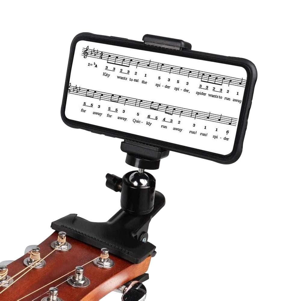 Guitar Phone Holder 360 Degree Rotating Guitar Bass Head Phone Holder Guitar Neck Clamp for black