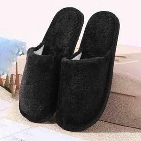 1 Pair Long Plush Cotton Slippers Home Indoor Shoes Bedroom Shoes Winter Slippers 44-45 black