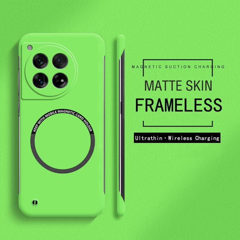 Frameless Magnetic Slim Case For Magsafe Oneplus 13 12 12R 11 11R 10 10T 9RT 9 Pro Wireless Charging Hard PC Matte Back Cover for Oneplus 13 green