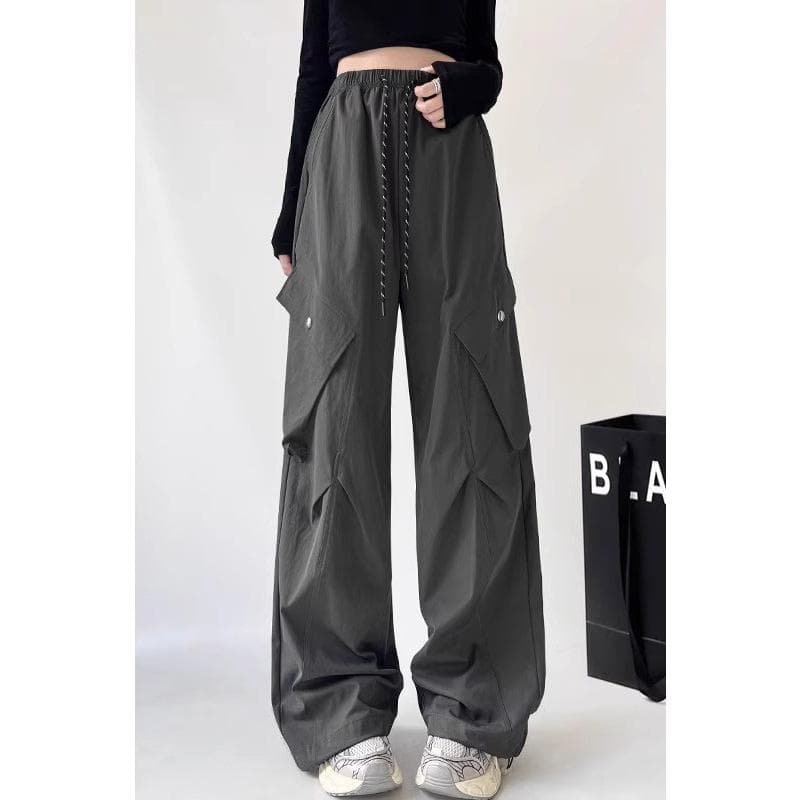 Working Casual Pants for Women In Summer New High Waist Loose Hips Large Pocket Wide-leg Floor Trousers XXL