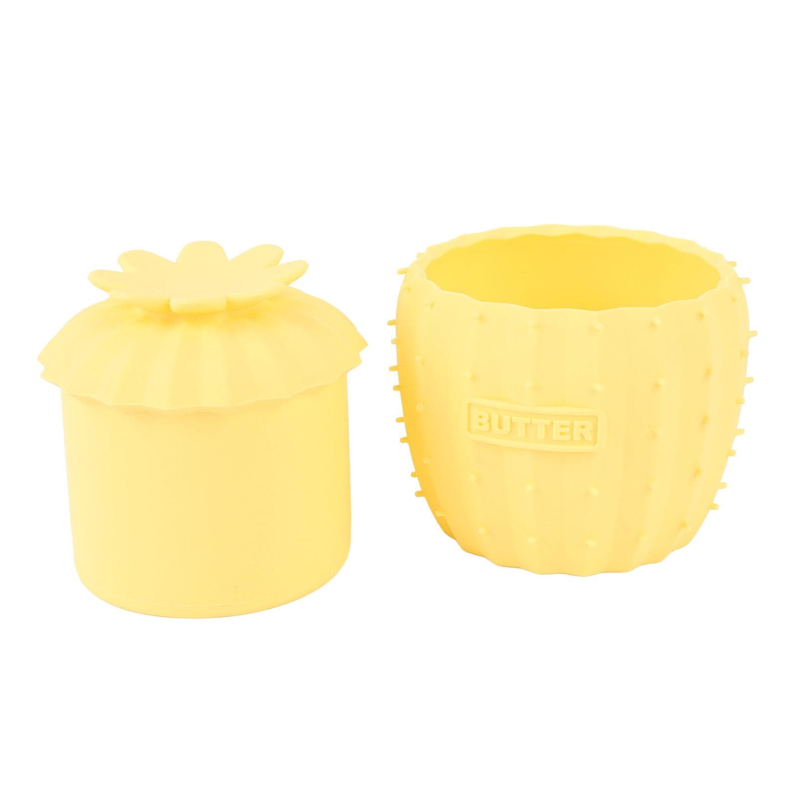 Butter Crock with Lid Water Line Heat Resistant Silicone Butter Keeper for Kitchen Dark Green yellow