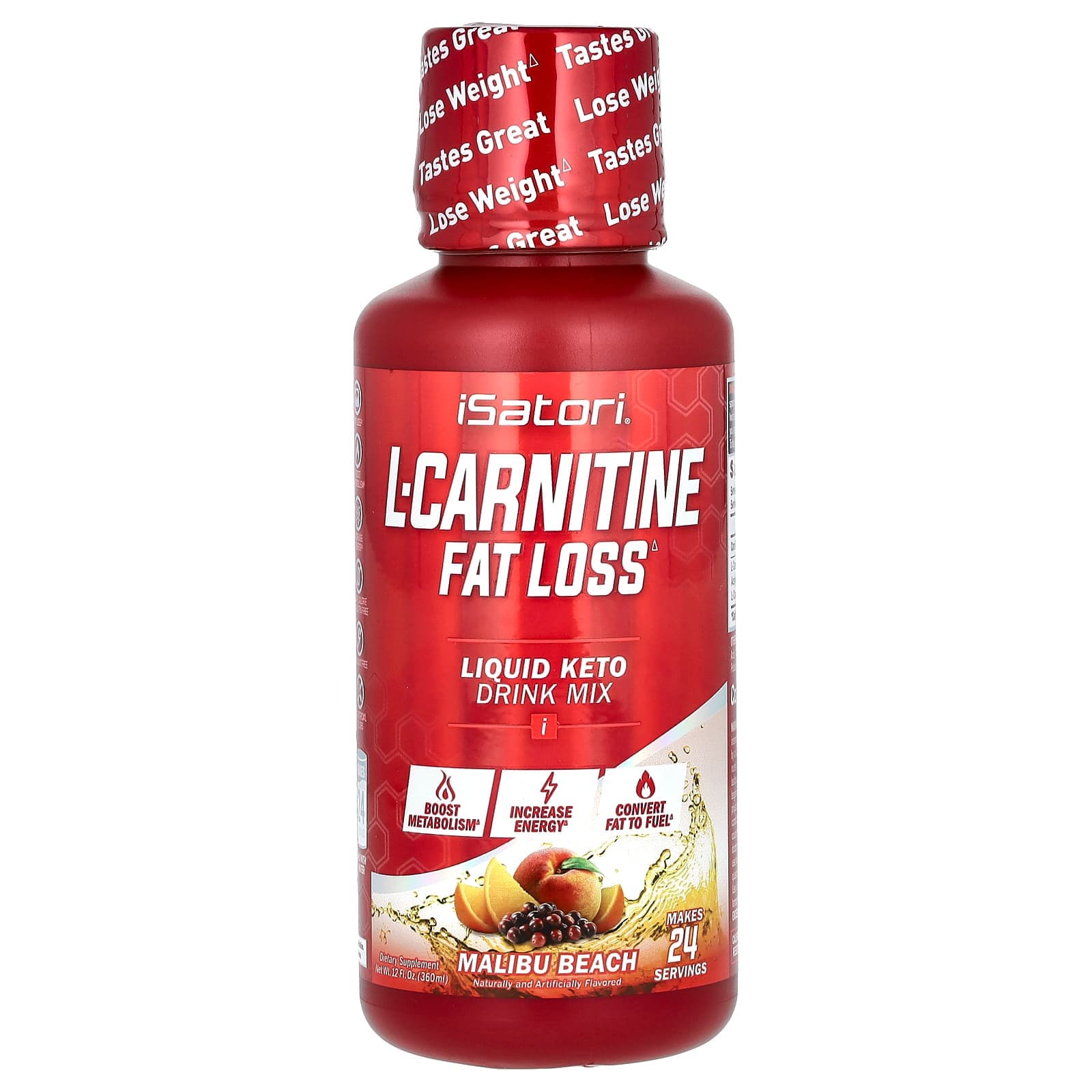 Isatori, l-carnitine, liquid keto drink mix, Malibu Beach, 12 fl oz (360 ml)