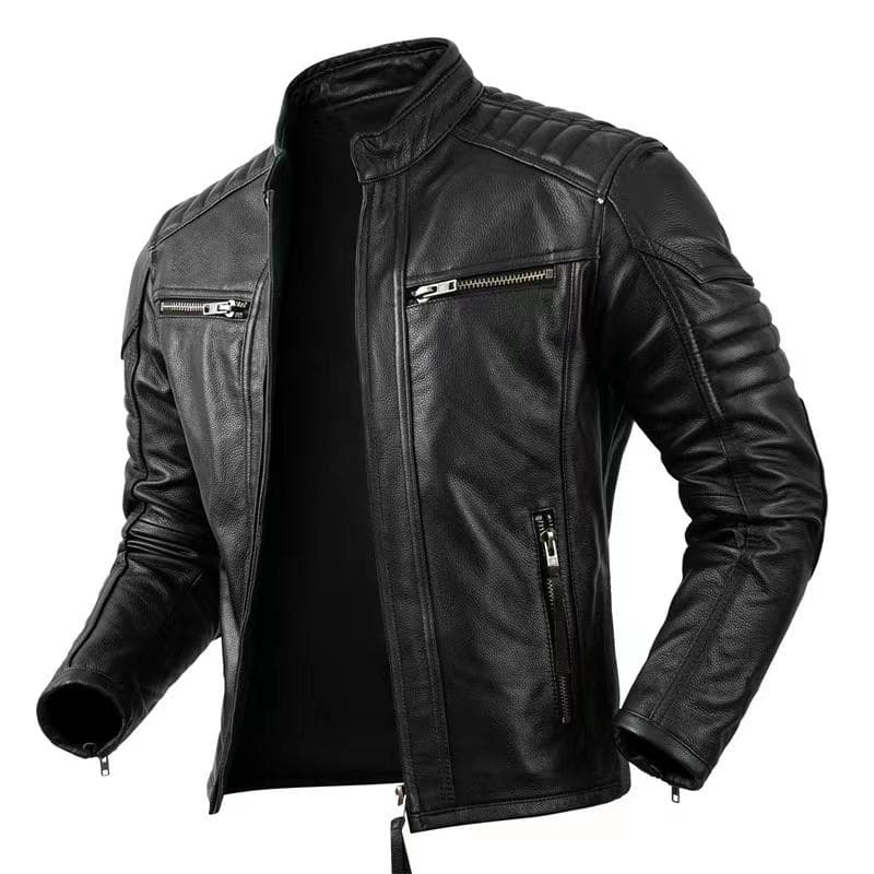 Top -Quality Cowhide Genuine Leather Jacket Men 'S Fashion Retro Old Collar Biker Jacket Spring And Autumn New Style M black