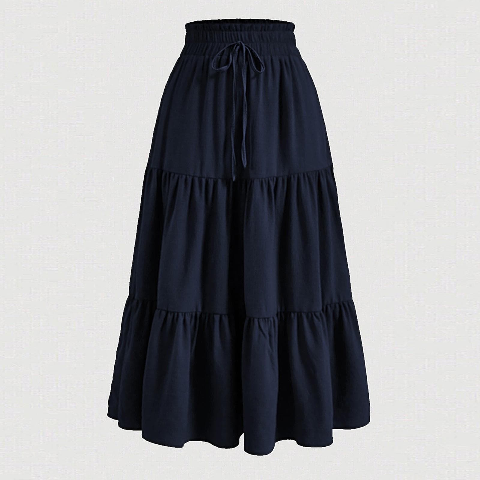 Women's Fashion Solid Color Floral Drawstring Elastic Waist Loose Long Skirt M Dark blue