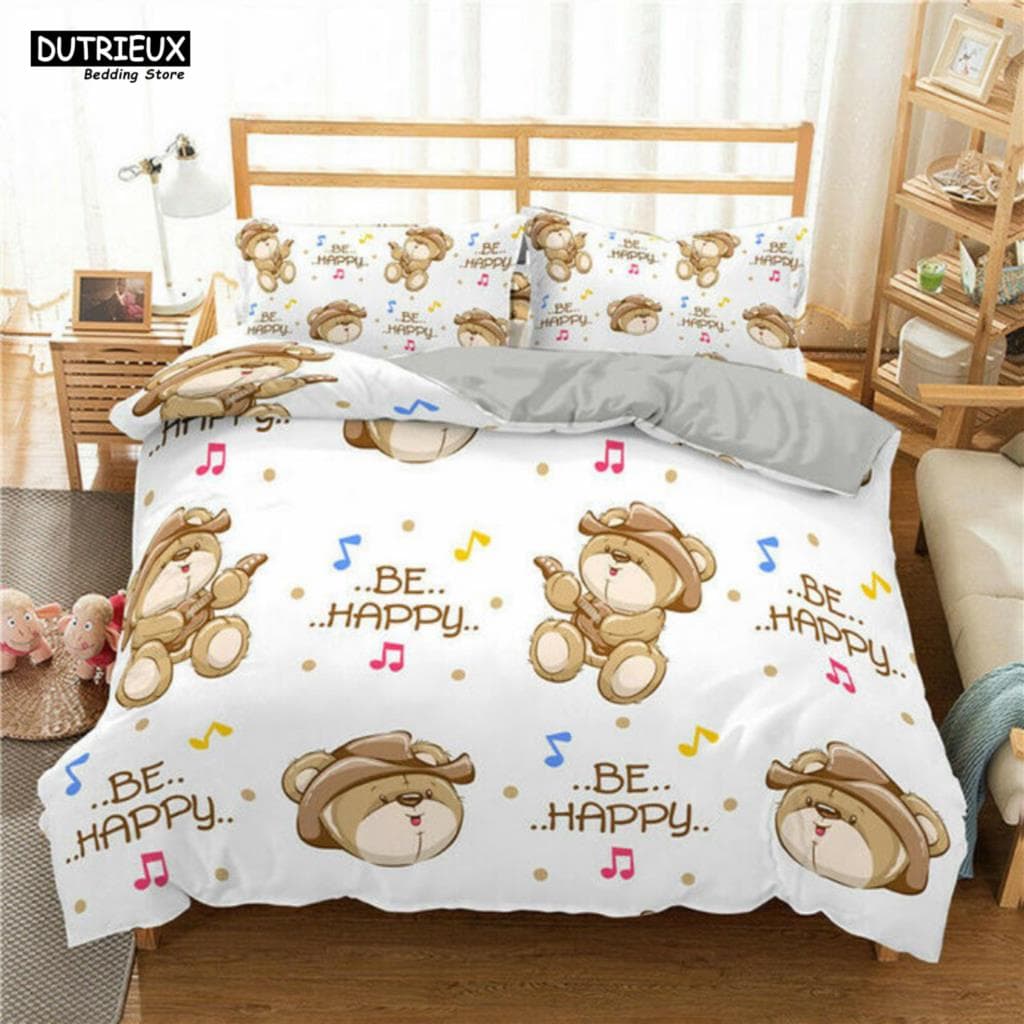 3D Teddy Bear Bedding Set White Polar Bear Bed Linen Teens Women Single Twin Queen King Full Size Duvet Cover 2/3pcs Bedclothes EU Double(200x200cm)