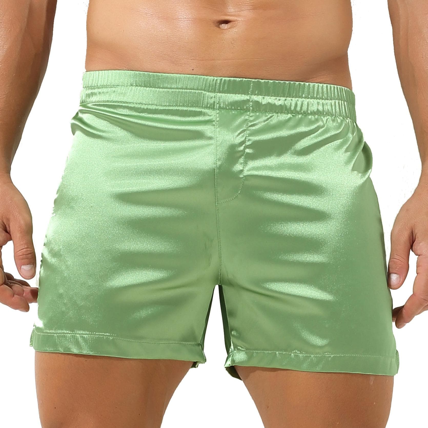 Mens Silk Satin Boxers Shorts Underwear Sleep Pajama Lounge Shorts M light green