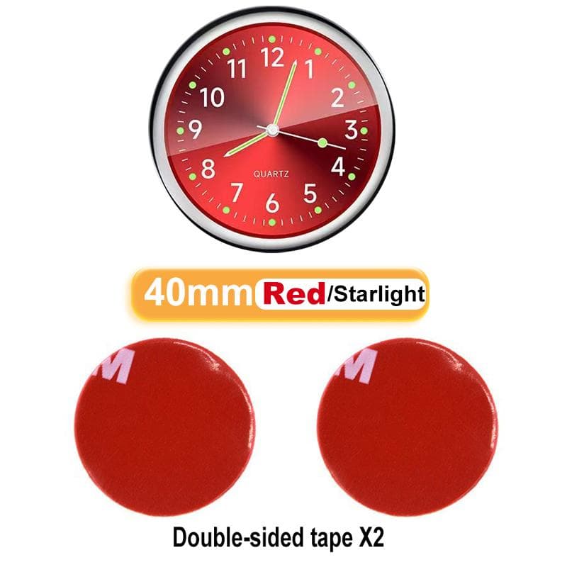 Car Dashboard Clock with Luminous Dial - Mini Zinc Alloy Auto Quartz Clock for Interior Car Accessories (4cm) red