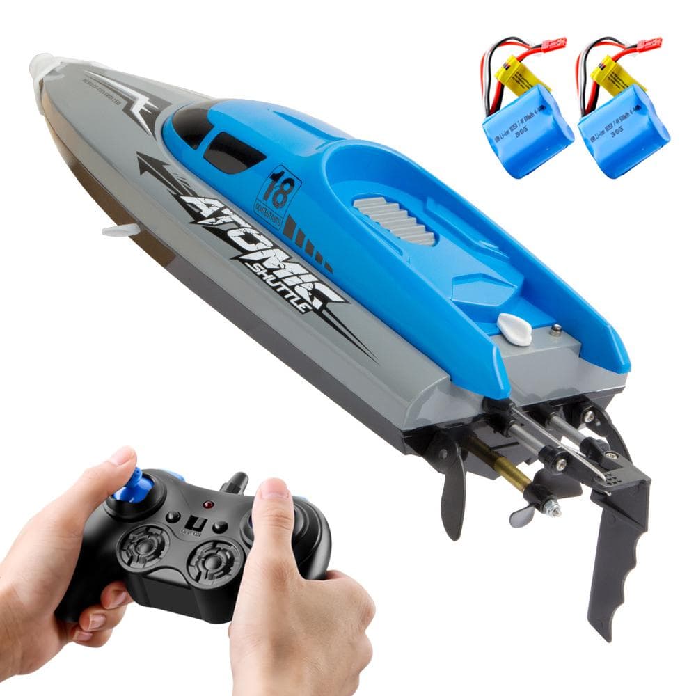 RC Boat Remote Control Boat with 30KM/H High Speed IPV7 waterproof 2.4GHz 4 Channel Racing Boat for 2 Batteries blue