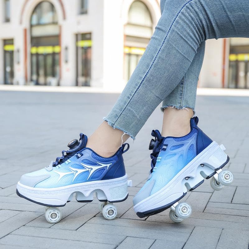 Children Teenagers Boys and Girls Shapeshifting Shoes Four Wheels Dual-purpose Roller Skates Double Row Runaway Shoes Roller Skates 38