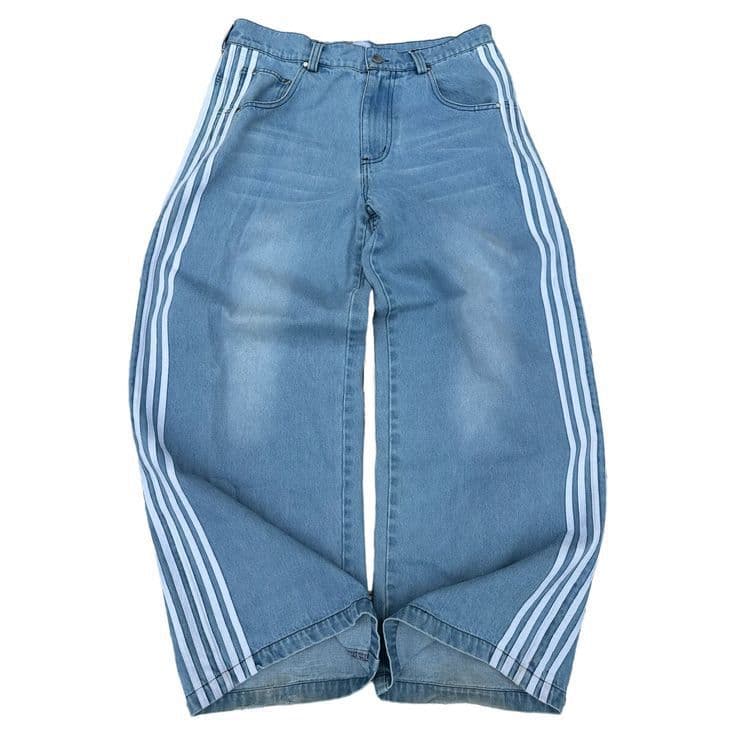 Retro Street Striped Jeans Men's Harajuku Style Casual Wide-leg Gothic Straight-leg Floor Trousers S blue